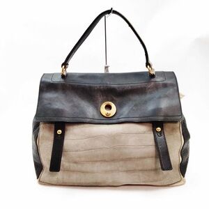 YSL Saint Laurent Muse Handbag!  Tricolor! Black Leather, Grey Crocodile Leather